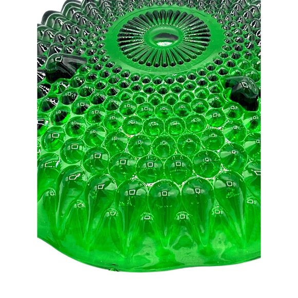Vintage Emerald Green 3 Footed Hobnail Pressed Glass Dish Bowl Approx 6" - Picture 7 of 9